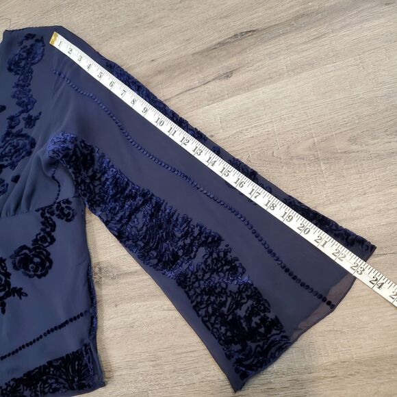 Y2K Silk Blend Burnout Velvet Babydoll Top Flared Sleeve Whimsigoth Fairy Grunge - Picture 8 of 12